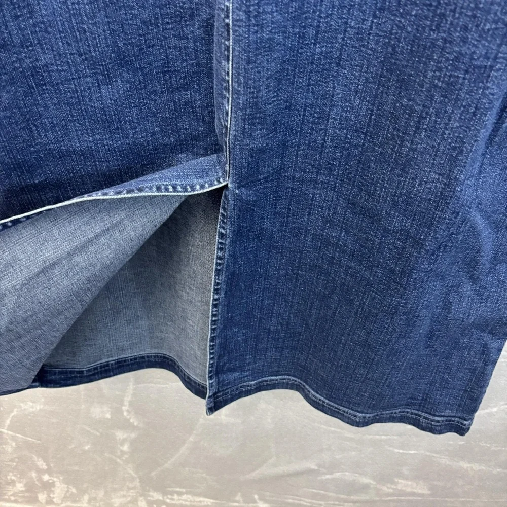 Vintage 90s Denim Painted Maxi Dress Womens XL Blue Floral Embroidered Artsy